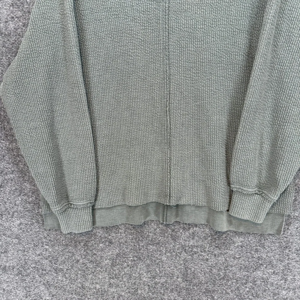 Aerie Sweater Womens XS Green Waffle Knit V-Neck Oversized Thermal Sweatshirt